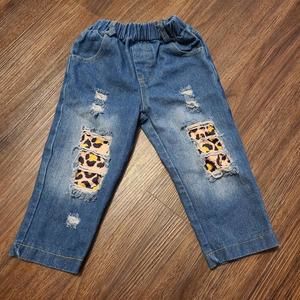 NO SIZE TAG Baby Girl's Animal Print Leopard Pattern Ripped Denim Jeans